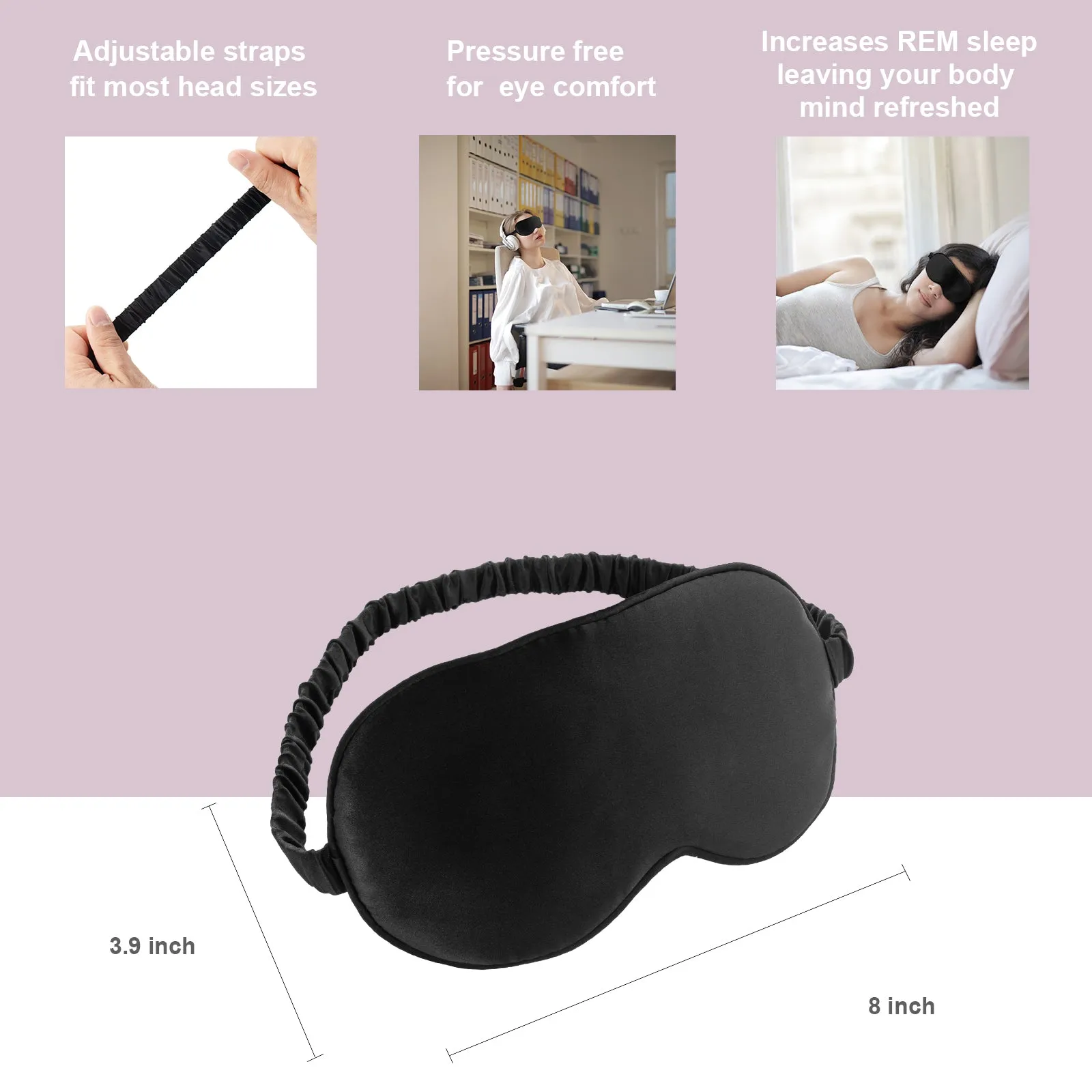 Silk Eye Mask Sleeping Mask Eye Mask for Men Women, Eye Covers for Sleeping, 100% Natural Pure Mulberry Silk with Ultimate Comfort and Fit