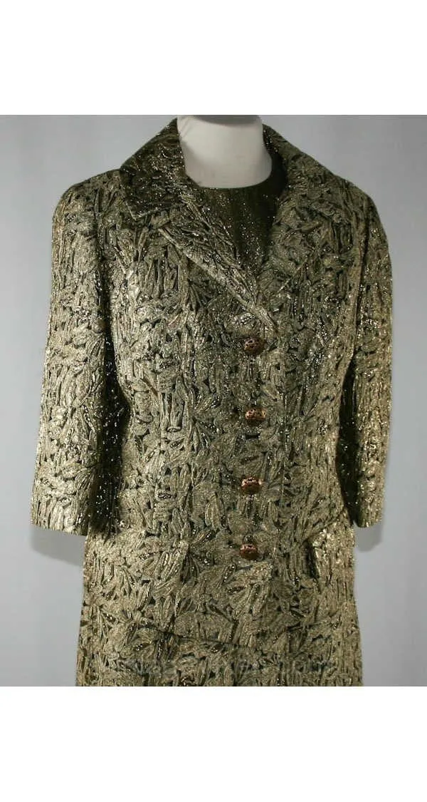 Size 6 Metallic Evening Suit - Stunning 1960s Gold Brocade Suit Ensemble - Small 60s Formal - Dynasty Hong Kong - Waist 26 - 38887-1