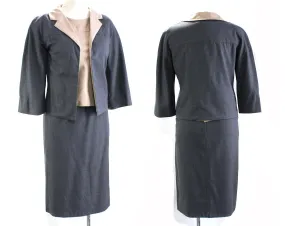 Size 8 1950s Suit - Top Quality Gray & Fawn Wool Three Piece 50s Ensemble - Mid Century Tailored Jacket Shell Skirt - Bias Cut - Waist 25-27