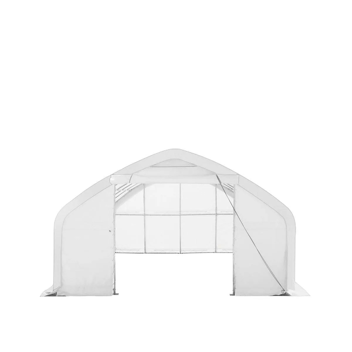 TMG Industrial 20' x 30' Straight Wall Peak Ceiling Storage Shelter with Heavy Duty 11 oz PE Cover & Drive Through Door, TMG-ST2031E