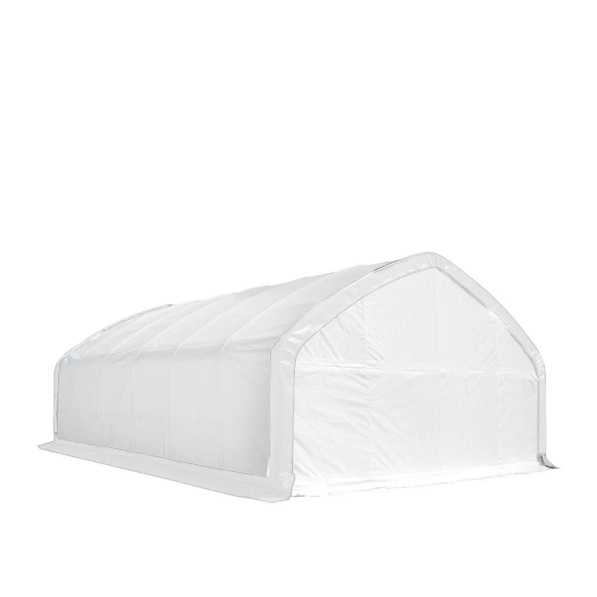 TMG Industrial 20' x 30' Straight Wall Peak Ceiling Storage Shelter with Heavy Duty 11 oz PE Cover & Drive Through Door, TMG-ST2031E