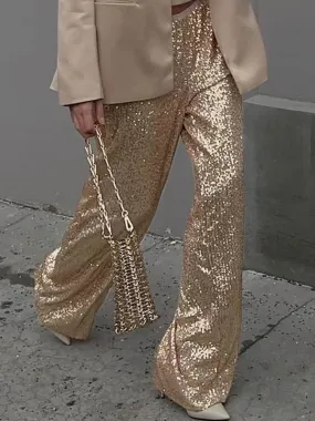 UAKISS  -  Office Lady Chic Slim All Season Pants Elegant Women Straight Sequined Patchwork Pants Outdoor Casual Long Pants 2024 Trousers