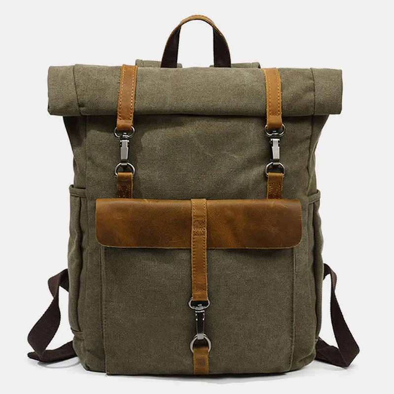 Unisex Canvas Leather Hiking Travel Backpack Rucksack School Bag Daypack