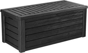 Westwood 570L Storage Box, All-Weather Resin Deck Box and Stylish Outdoor Bench with Piston-Assisted Lockable Lid and Side Handles, Dark Grey