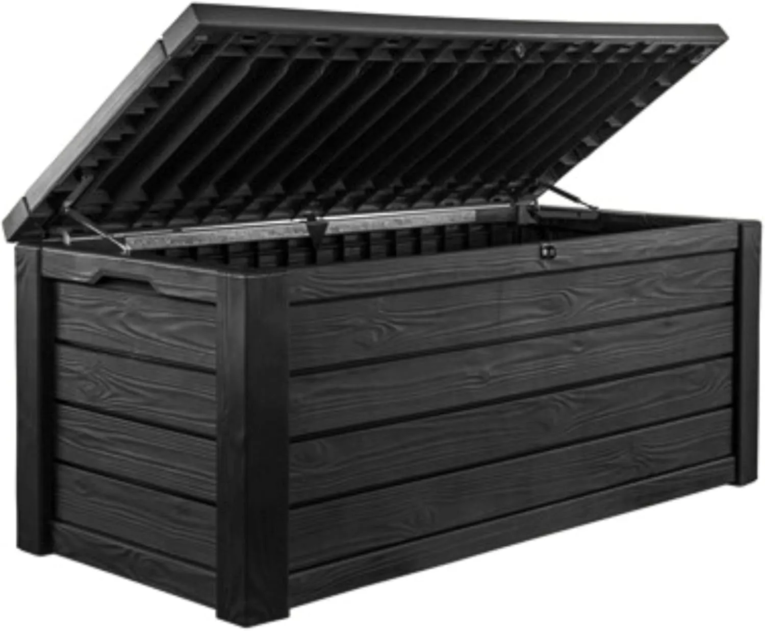 Westwood 570L Storage Box, All-Weather Resin Deck Box and Stylish Outdoor Bench with Piston-Assisted Lockable Lid and Side Handles, Dark Grey
