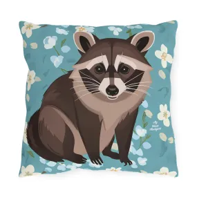 Young Raccoon and Flowers, Throw Pillow, Indoor/Outdoor Decor for Home or Office